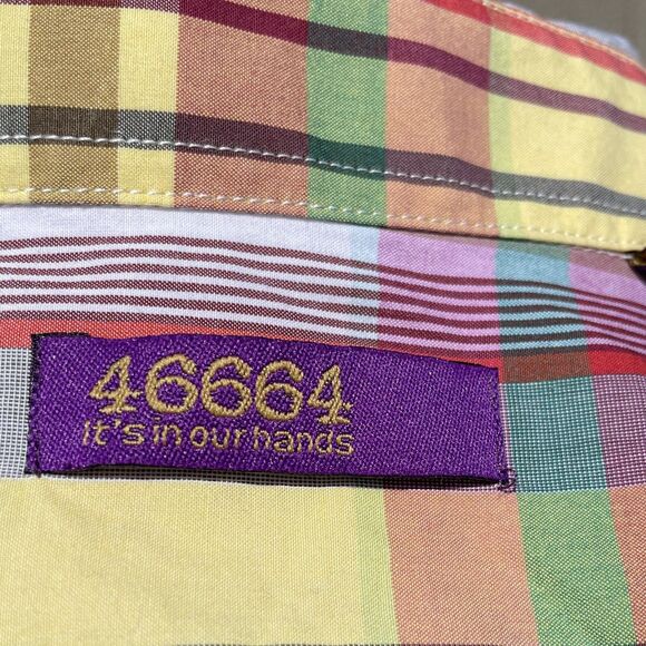 46664 It's in our Hands Colorful Plaid Button Down Shirt Mens Large N.Mandela 41 - Picture 9 of 16